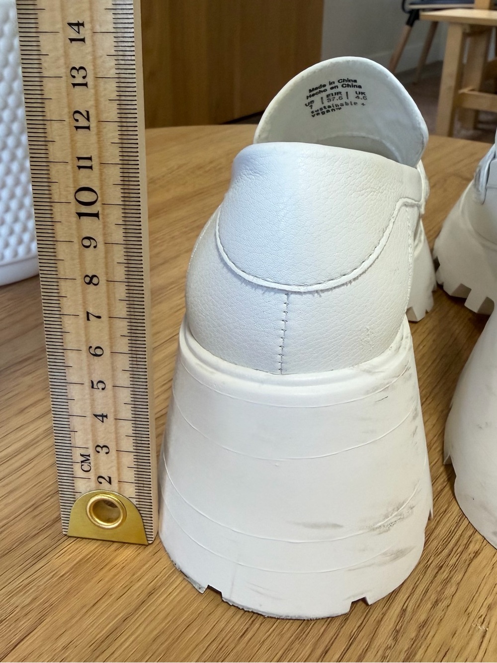 White Chunky Platform Loafers Lug Sole Vegan Slip On Shoes Women's Size 7 - Picture 7 of 8